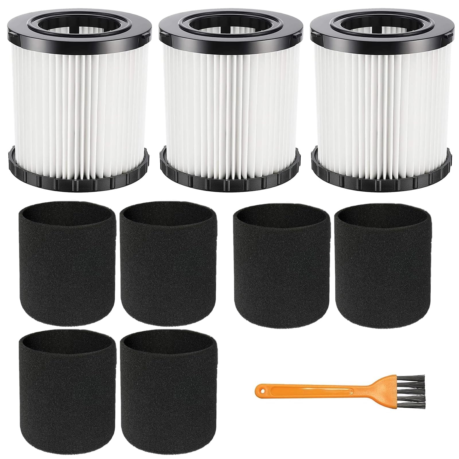 9 Pack DCV5801H DCV580H Vacuum HEPA Filter for DeWalt DCV580H, DCV581H 20V MAX Wet/Dry Vacuum, Washable and Reusable, 6 Foam Sleeve Filters and 1 Brush