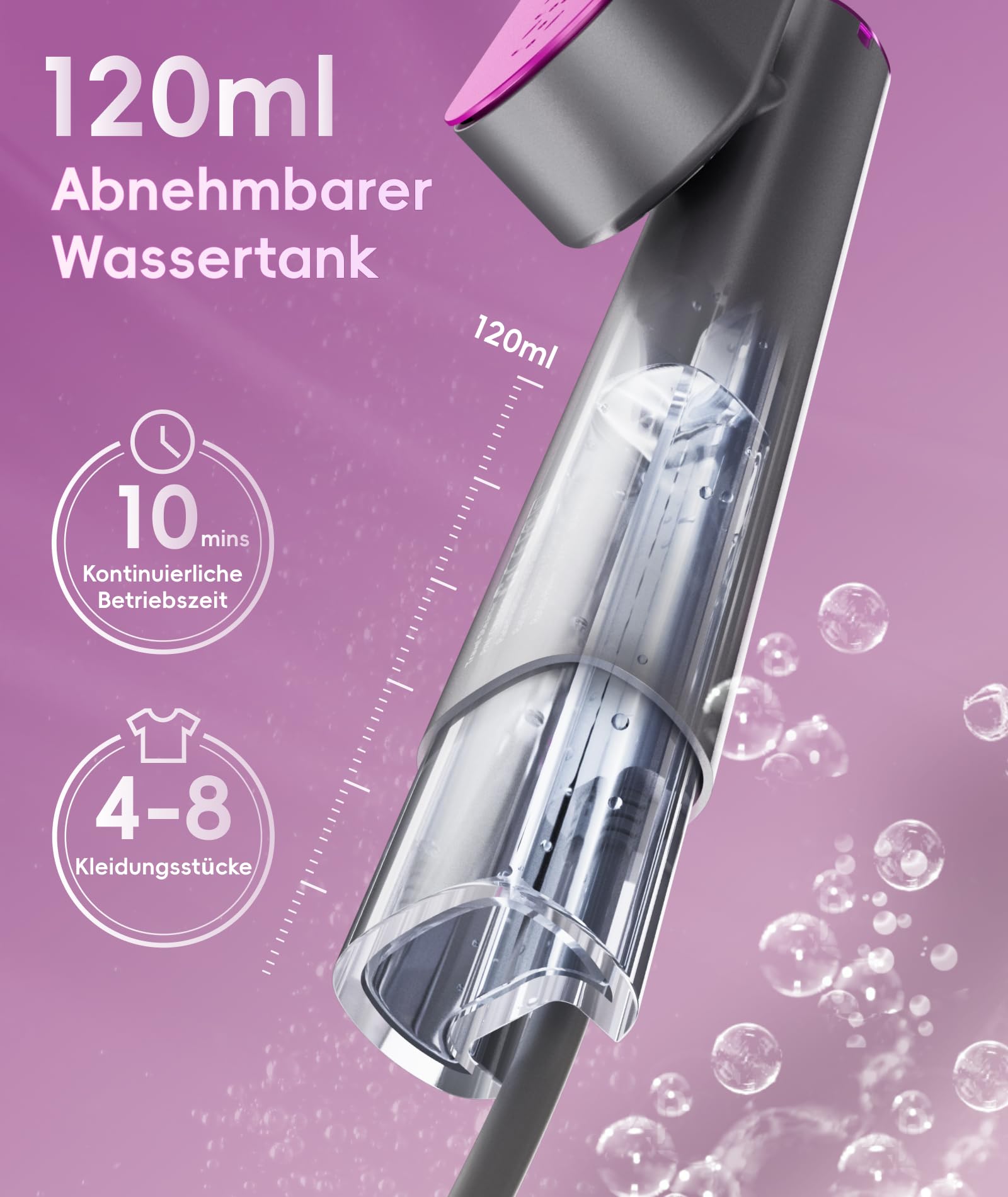 Dampfglätter für Kleidung, Handheld 100-240V Dual Voltage Travel Dampfglätter, 1000W und 120ML Wassertank Tragbarer Dampf & Bügeleisen 2 in 1 für Geschäftsreisen Zuhause, Grau