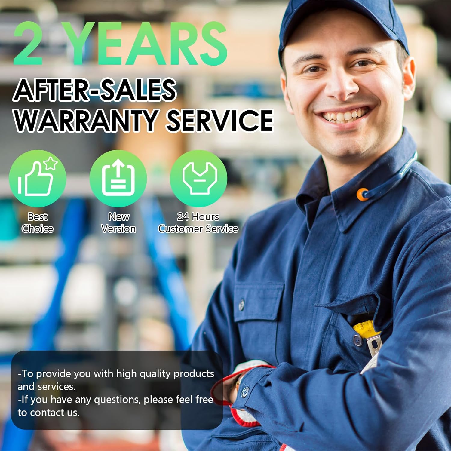 Image indicating a 2-year after-sales warranty service and customer support