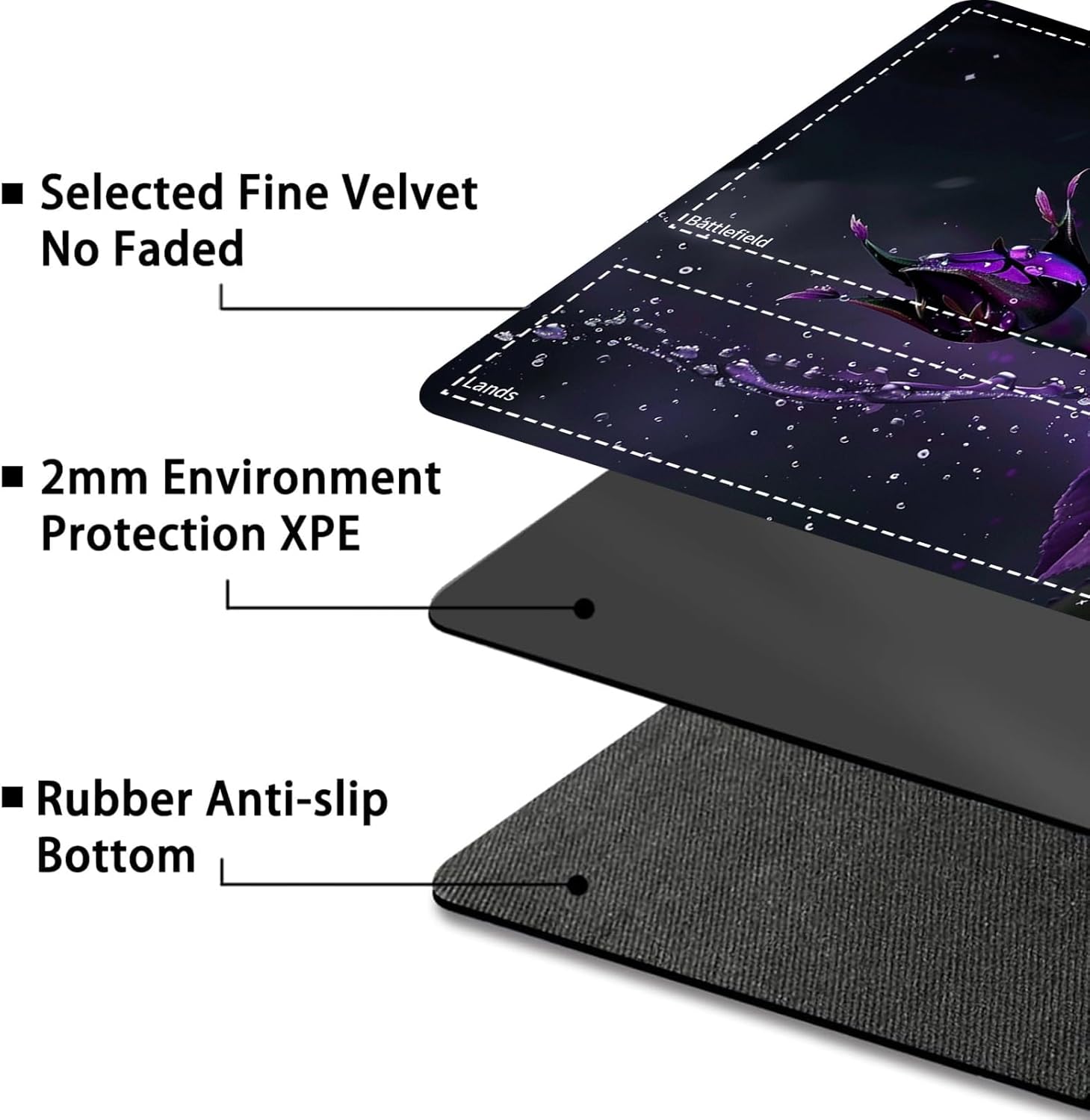 for MTG Card Playmat with Zone,Game Play Mat for MTG TCG 24 x 14 inches,Non-Slip Play Mat for Commander Board RPG CCG Game TCG Other Card Games/Mouse Pad-Purple Rose