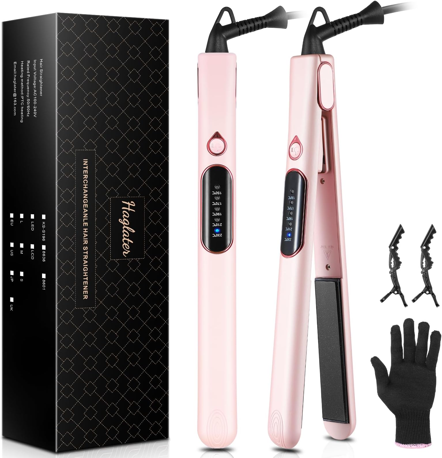 Hair Straighteners for Women, Haglater 2 in 1 Straightener and Curler Ceramic Plates Flat Iron with Adjustable Temperature LCD Display Straightening Styling Tool for Long Hair