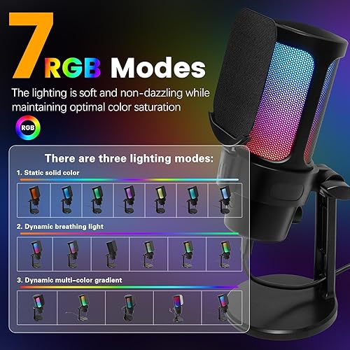 Miniatura 4 de VCOM Micrófono USB para juegos, micrófono dinámico de condensador para podcasting, transmisión, con silencio rápido, soporte de escritorio, filtro
