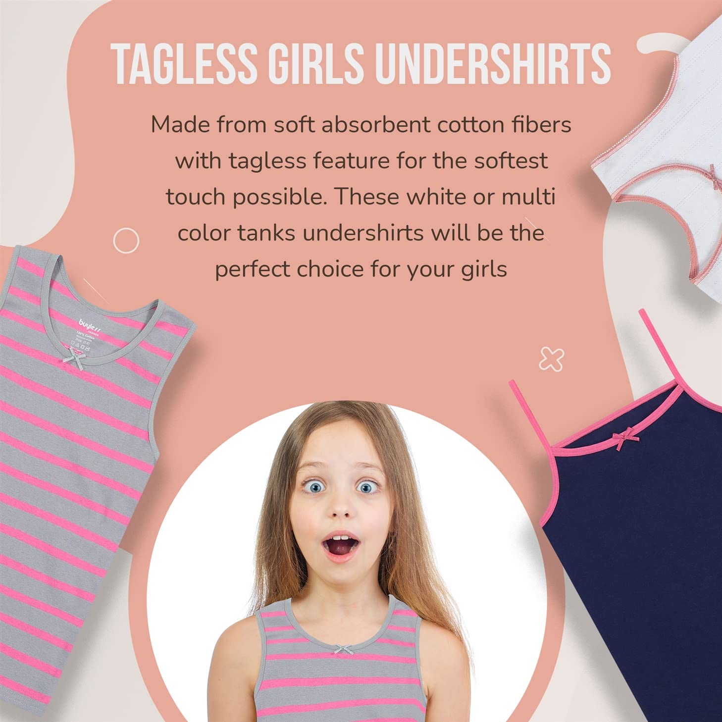 Buyless Fashion Camiseta de algodón sin Mangas con Estampado para Niñas (Pack 6)