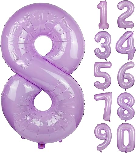 Globos de 40 pulgadas color morado macarrón con números para helio, globos de Mylar para fiesta de cumpleaños, decoración de banquete 8