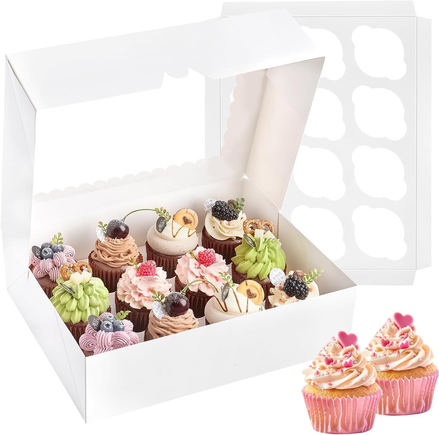 Tlczrva 10er Pack Rechteckige Kuchen Transportbox mit transparentem Fenster und Trennwänden, Cupcake Transportbox für Kuchen, Macarons, Muffins, Gebäck, für Hochzeit, Geburtstagsfeier, Familienfeiern