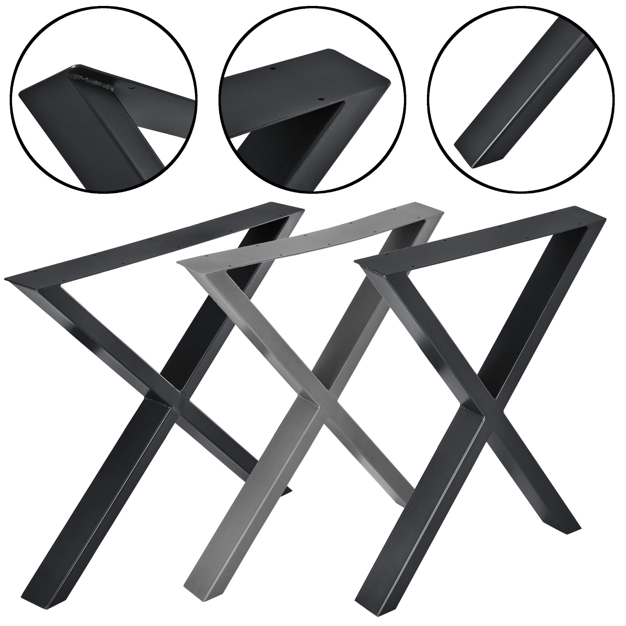 [en.casa] Set di 2 Gambe in Acciaio per Mobili Fai da Te (LxA) 69 x 72 cm Gambe DIY a Forma di X per Tavolo Bancone Incl. Feltrini - Nero