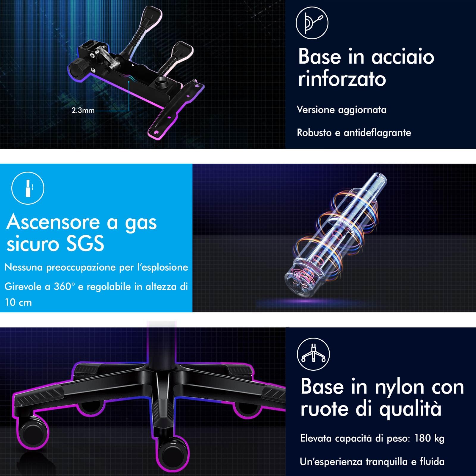 ALFORDSON Sedia Gaming Ergonomica Reclinabile con Cuscino Lombare e Cervicale,Sedia Gamer con Massaggio e Poggiapiedi Retrattile,Altezza Regolabile,Poltrona Ufficio Reclinabile 150°, Similpelle(Nera)