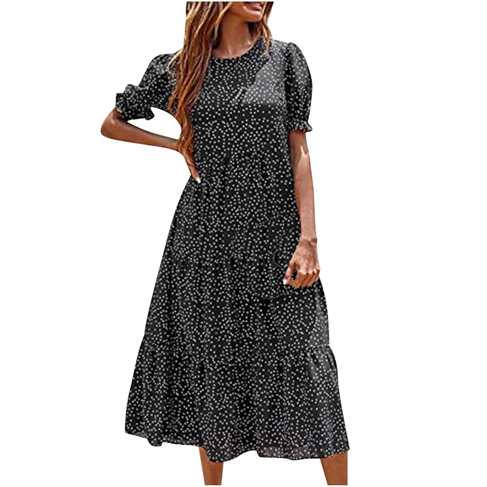 ワンピース Tiered Polka-Dot Long Dress black M LTS Tall Women's Black Embroidered Tiered Maxi Dress | Long