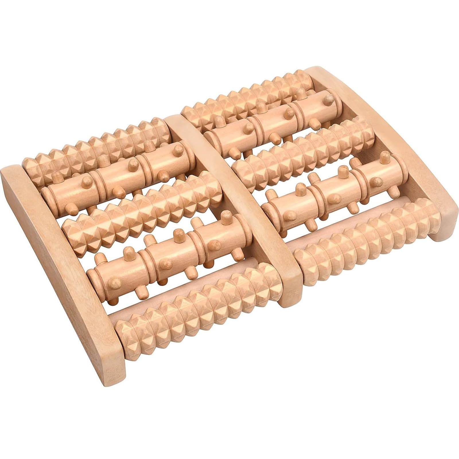 Kezidhp Masajeador de Pies de Madera con Doble Rodillo Shiatsu - Alivio Fascitis Plantar, ReflexologÃa Podal y Relajación Muscular | Incluye Mapa de Acupresión y Manual Instrucciones Profesional