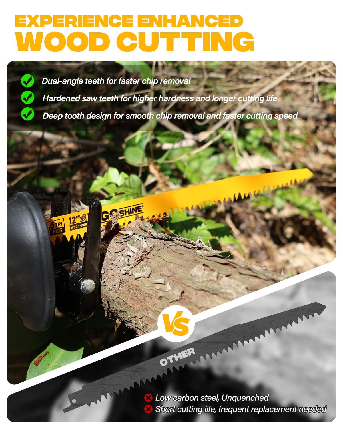 GOSHINE Lot de 5 lames de scie alternative 5TPI pour bois de 30,5 cm pour arbres en acier à haute teneur en carbone