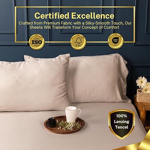 Miniatura 9 de Sábanas 100% de eucalipto austriaco, 4 piezas, seda vegana lyocell Tencel, transpirable, fresca y más suave que las sábanas de bambú y la seda,