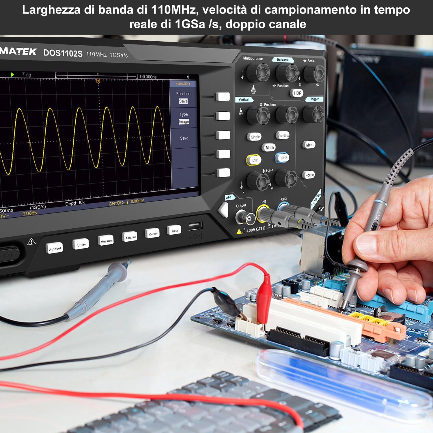 HANMATEK 2 in 1 Oscilloscopio Digitale Generatore di Degnale DDS con Larghezza di Banda 110 MHz, 2 Canali e Display TFT-LCD, Frequenza di Campionamento 500 MS/s *2