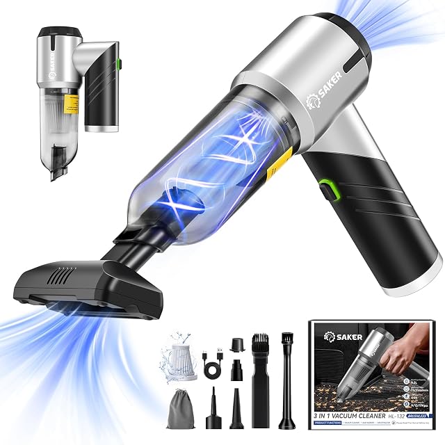 Saker Handheld Car Vacuum Portable Cordless17000PA Mini Vacuums Rechargeable Foldable Vacuum Cleaner with Brushless Motor for Home Office