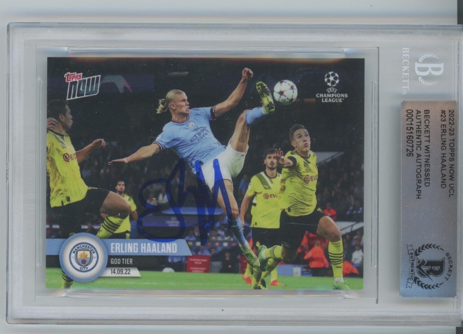2022-23 Erling Haaland Signed Topps Now #23 Manchester City Auto Bas Beckett - Autographed Soccer Cards