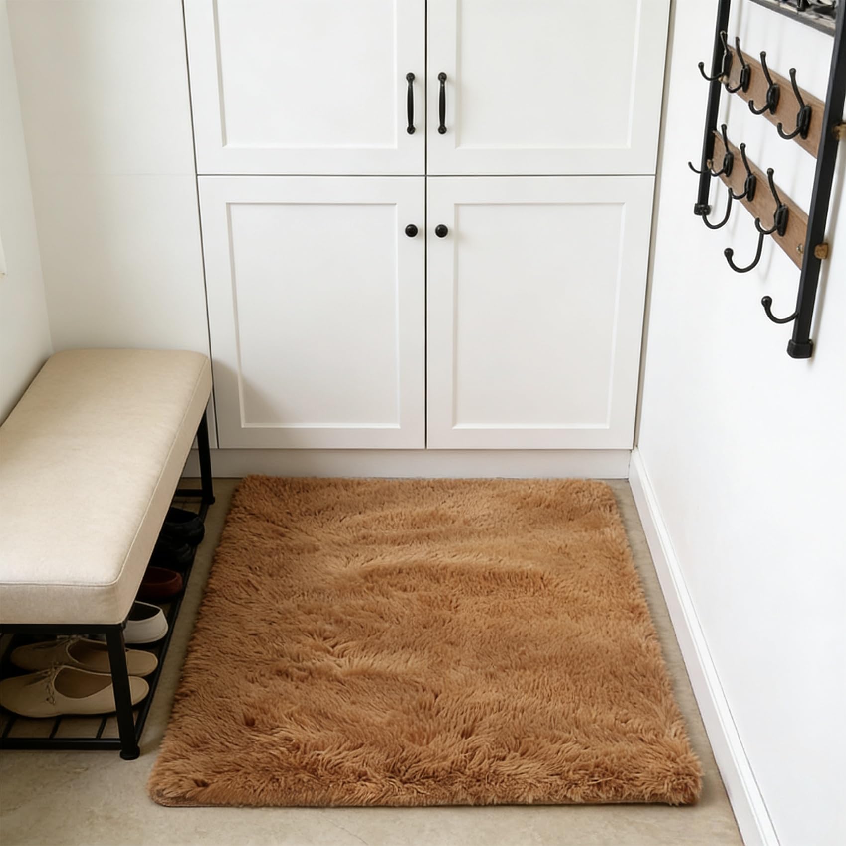 Tapis de salon élégant marron 95 x 105 cm aux finitions haut de gamme