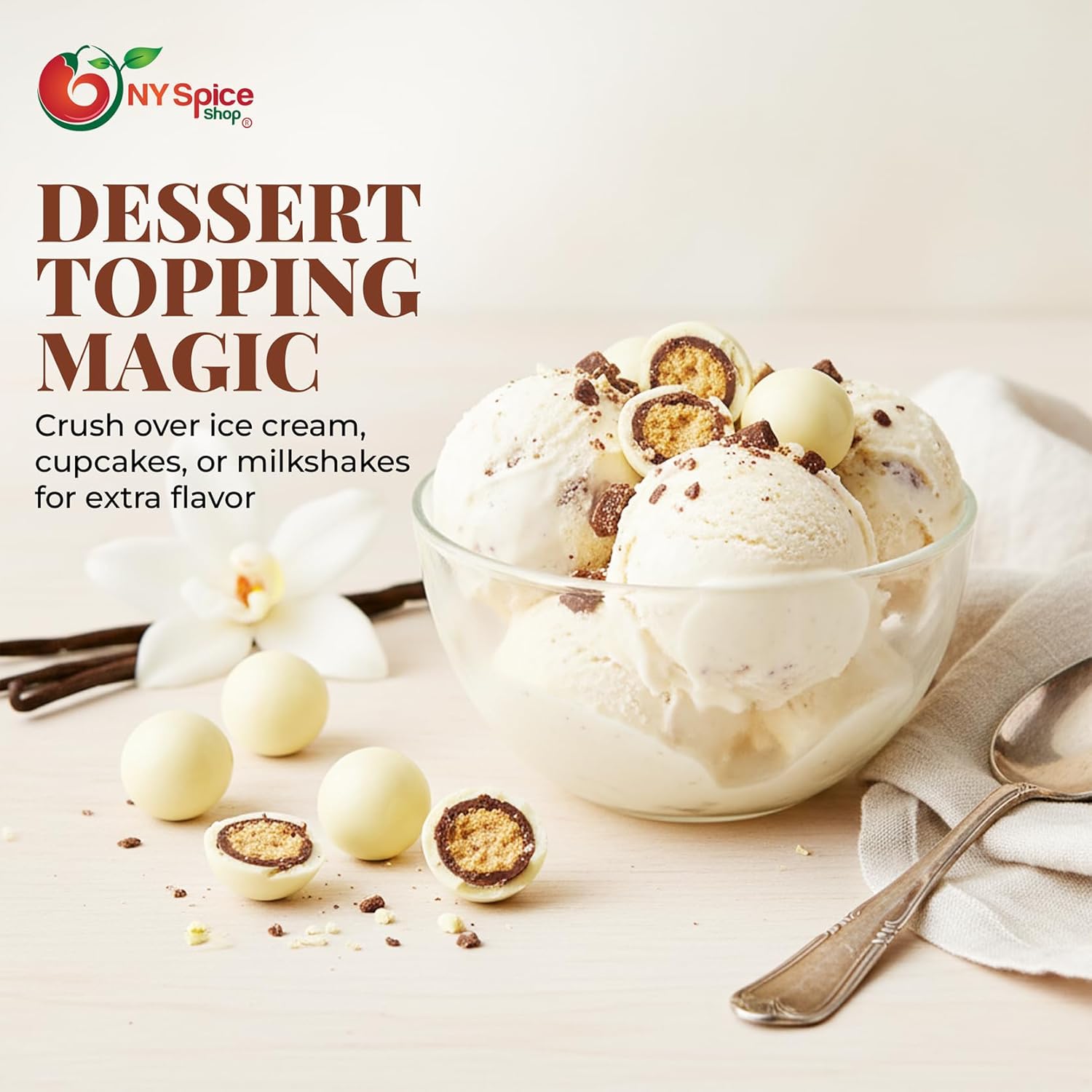 NY Spice Shop French Vanilla Chocolate Malt Balls - 1 Pound Festive Malted Milk Candy Holiday Gifts - Chocolate Malted Milk Ball - Dark Chocolate Malt Ball Party Snack & Decoration