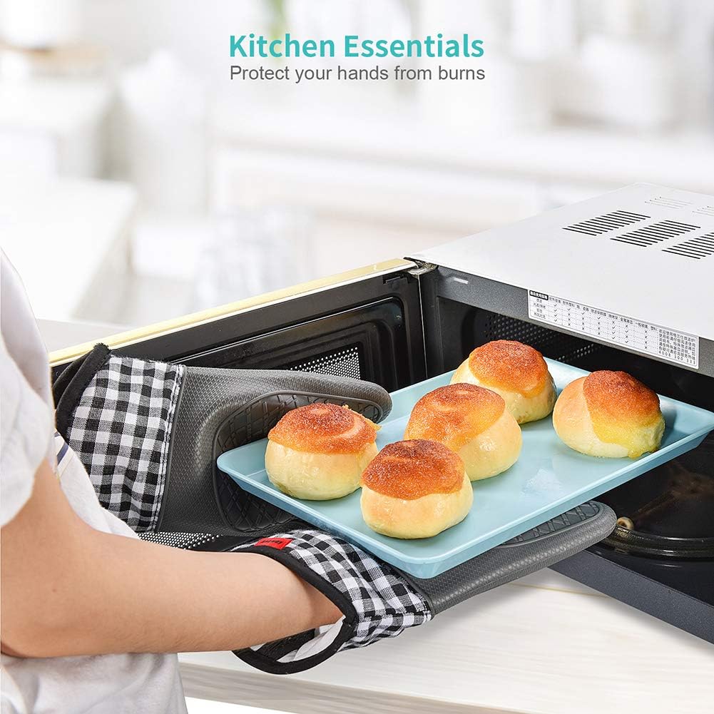 Ankway Oven Mitts and Pot Holders Sets, Kitchen Counter Safe Trivet Mats Advanced Heat Resistant Oven Mittens, Non-Slip Textured Grip Potholders for Thanksgiving Pack