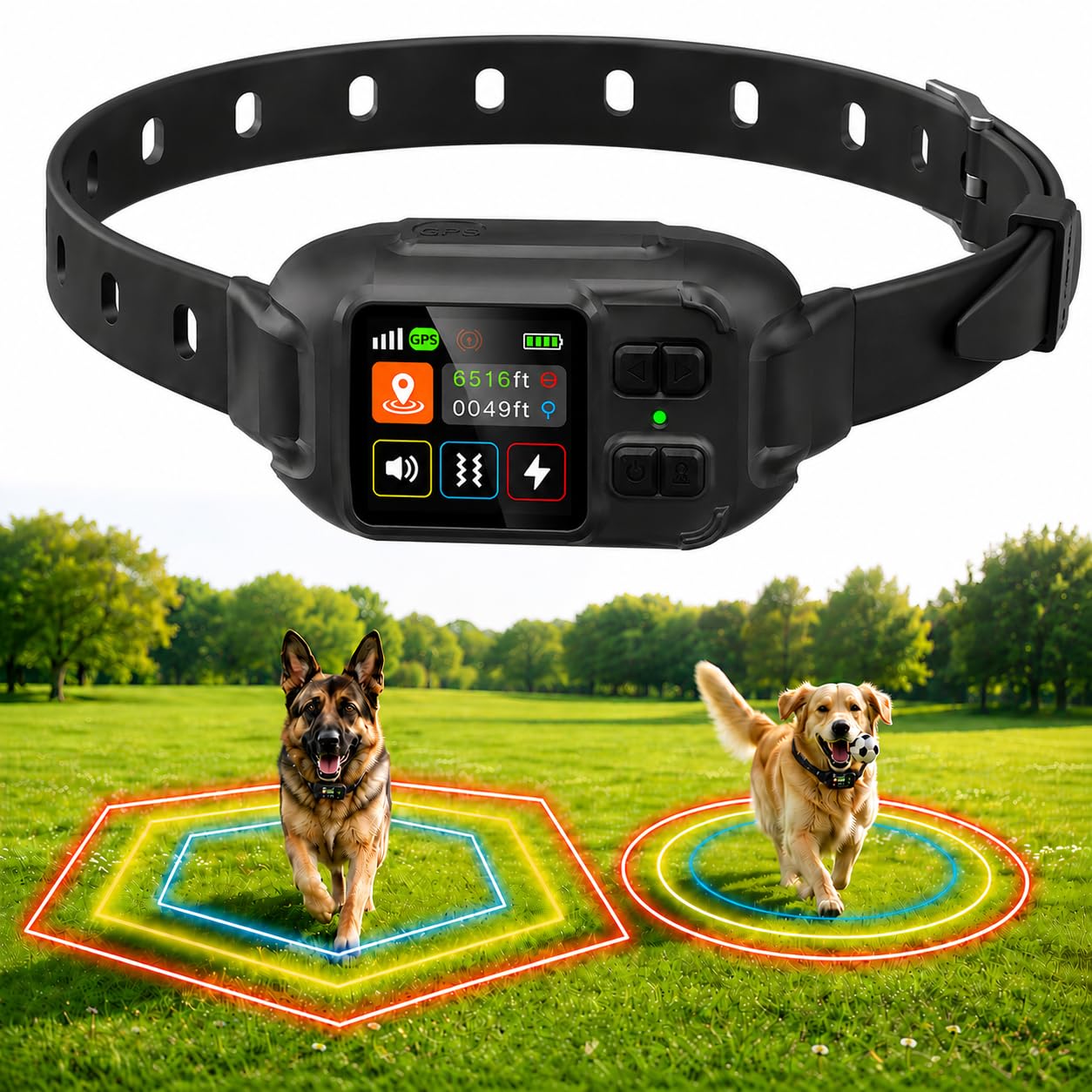 Clôture Électrique sans Fil pour Chien, Collier Anti-Fugue GPS Localisation Précise, 3 Modes Bip/Vibration/Choc, IPX7 Étanche, Collier Anti-Fugue sans Fil Jardin Ferme Camping