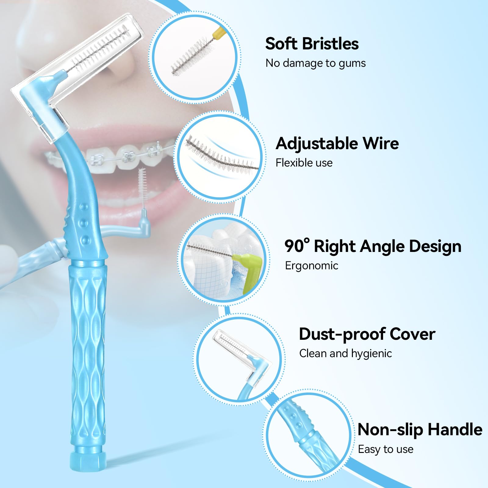50 Pezzi Scovolini Dentali, 5 Colori e 5 Misure Angle Scovolino Denti, Spazzolini Interdentali Morbido con Coperchio per Pulizia Denti Rimuove la Placca Batterica