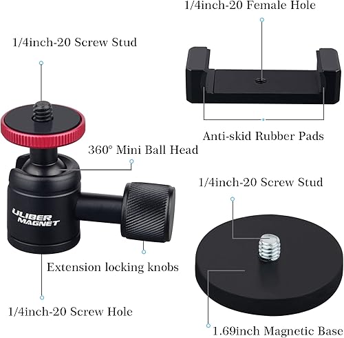 Miniatura 2 de ULIBERMAGNET Soporte magnético para teléfono, rotación de 360 con mini cabezal de bola compatible con smartphone para coches, Jeep, barcos,