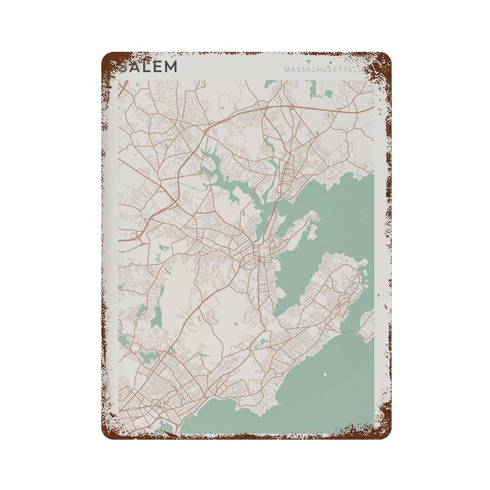 xiaoxiaoshen Salem Map Massachusetts Travel Gift Minimalist Wall Decor Art Metal Tin Poster Modern Home Decor Art Home Bar Shop Decorations Vintage Sign 40x30cm