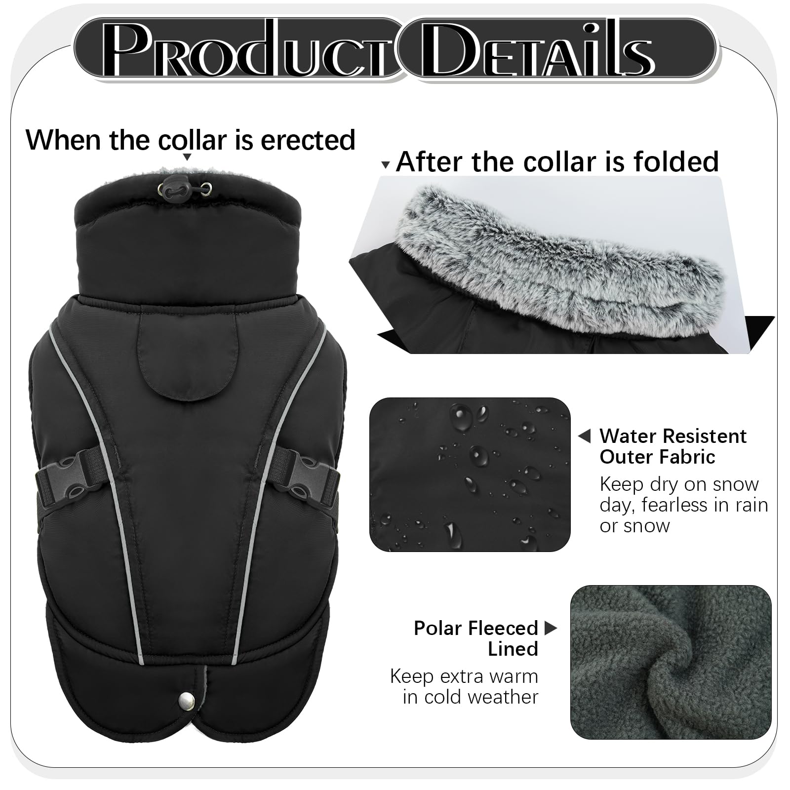 Coat for Small Dogs Puppy Jacket Winter Outfits Warm Clothes for Small Dogs Chihuahua Winter Coats Jack Russell for Walks In Cold or Wet Weather(Black - Image 3