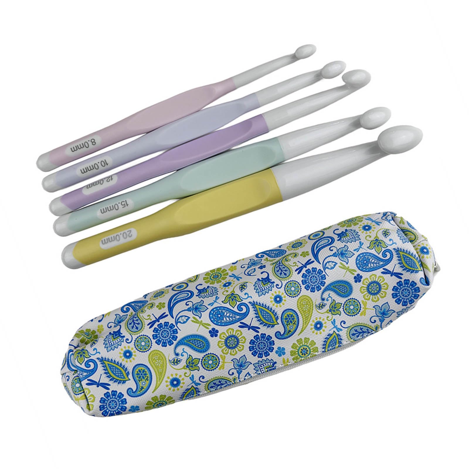 Klynovalu 5Pcs Ergonomic Crochet Hook for Beginner Crochet Hobbyist Knitting 5 Size Soft Handle Hook Needle 8mm-20mm for Hobbyists