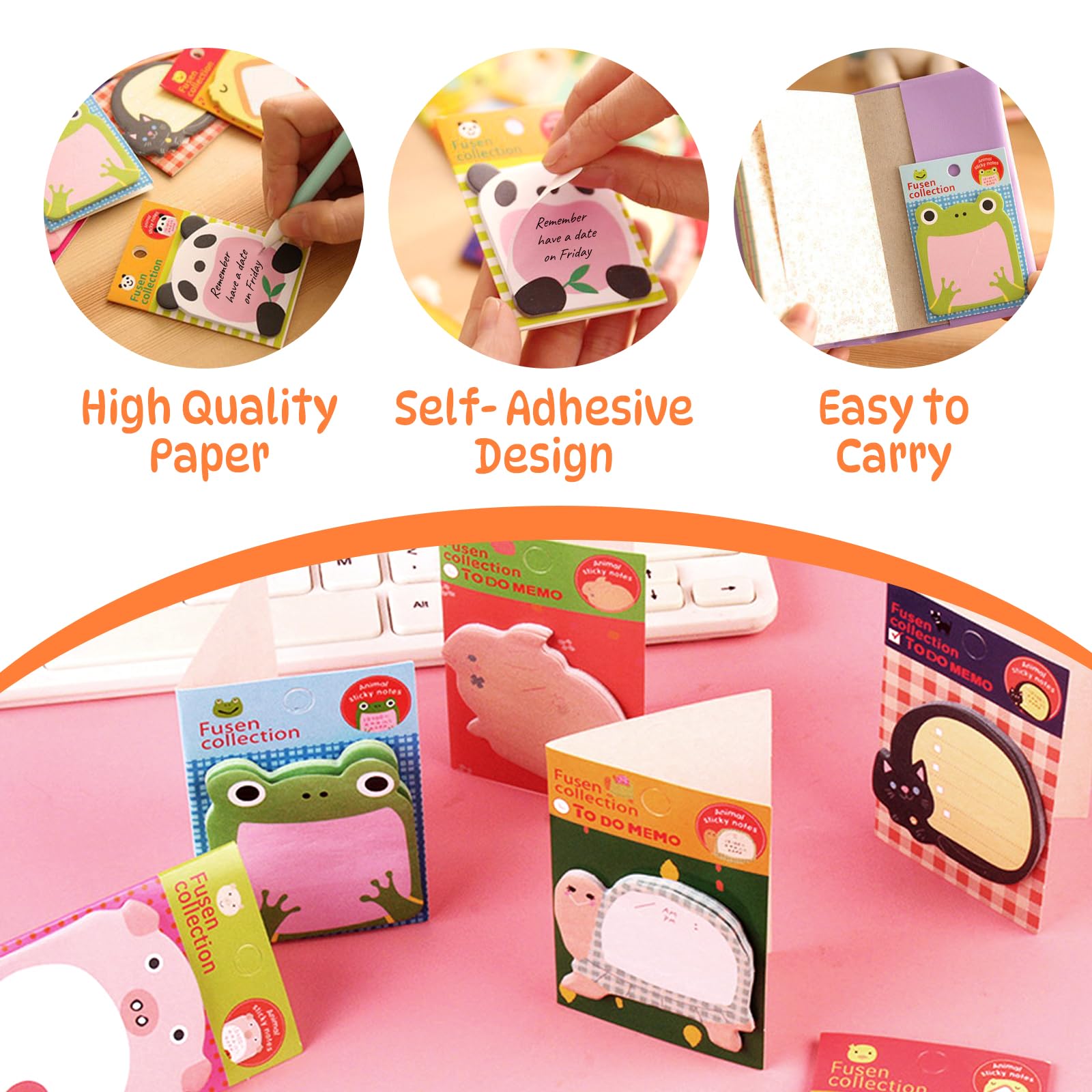 Autocollantes Animales 32 Petits Mignon Notes, 640 Pcs Bloc Notes Adhésives