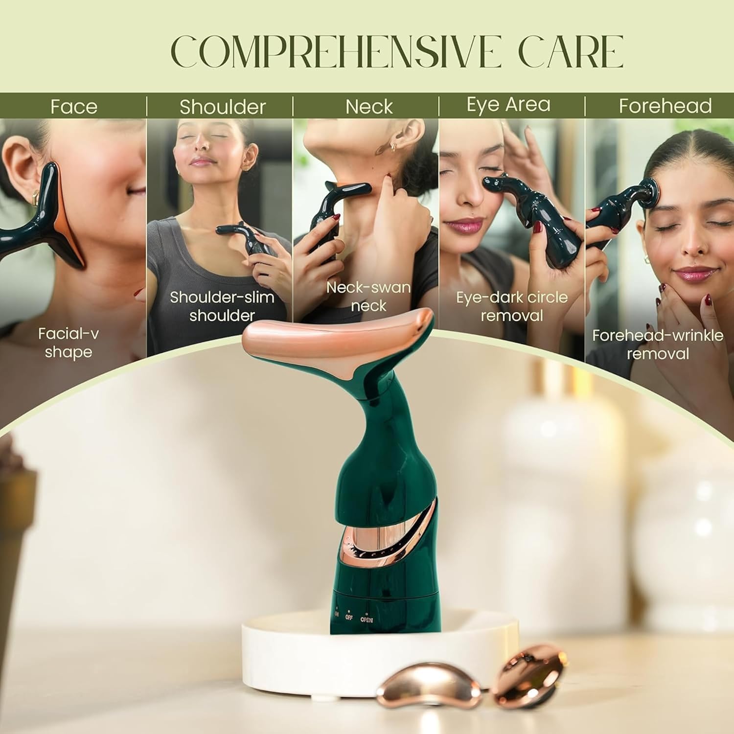 SKYBUCKET 3-in-1 Electric Facial & Neck Massager for Face Lifting, Skin Tightening & Anti Aging, Vibration Face Massager for Glowing Skin, Wrinkle Removal & Slimming, Portable Skin Care Tool for Women & Men