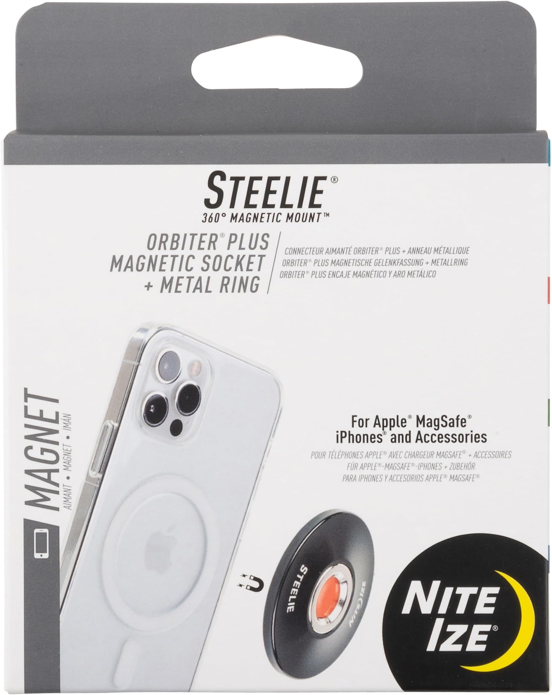 Steelie Orbiter Plus Magnetic Socket and Metal Ring - Car Dashboard with Magnetic Mount - Sturdy Dashboard Mount for Cell Phone - Black
