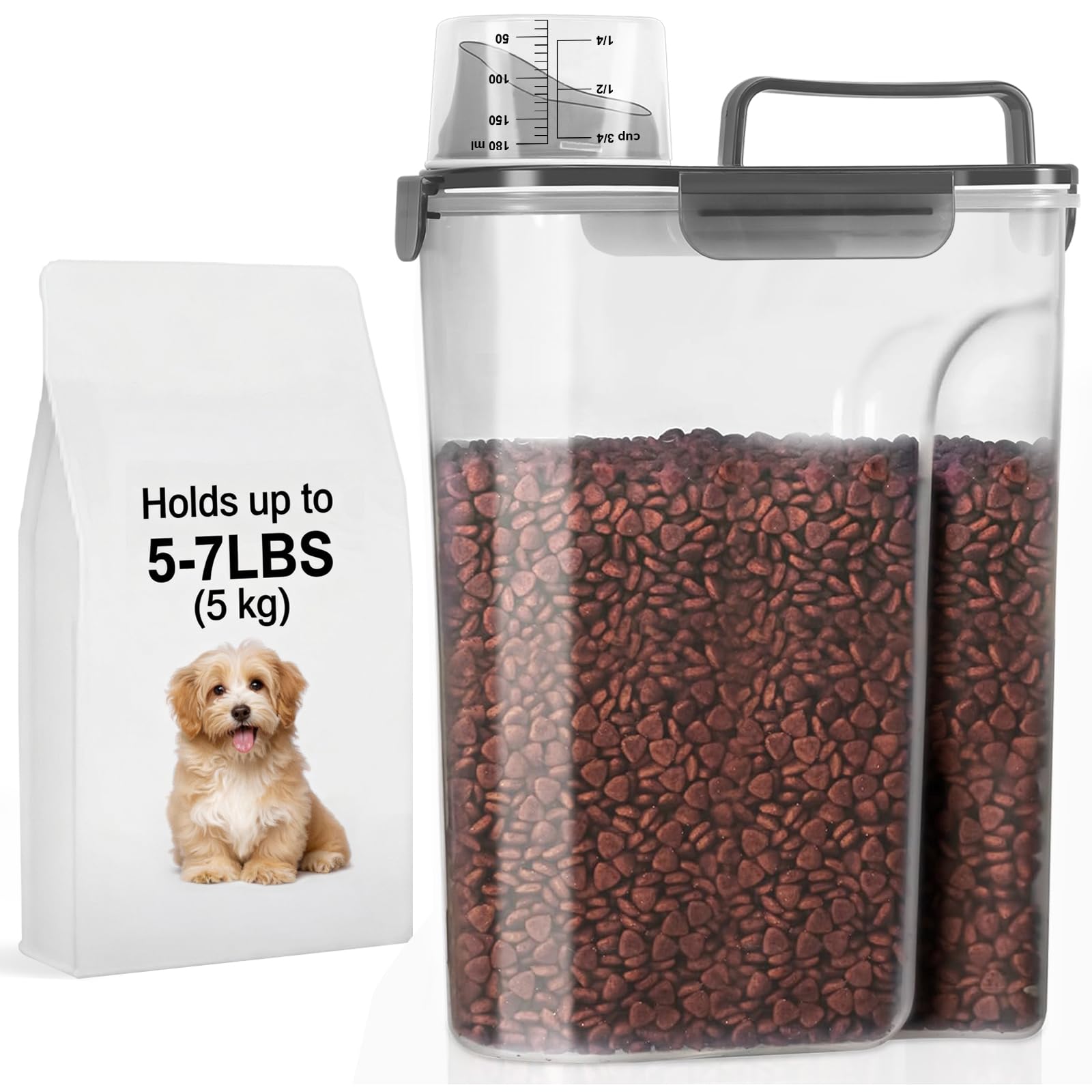 LEAWALK 5-7Lbs Airtight Dog Cat Pet Food Storage Container-Clear Black