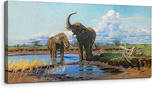 SERIMINO Large Wall Art for Living Room, Animal Elephants Vintage Wall Decor, Grassland Landscape Canvas Prints Paintings, Retro Pictures Home Decor for Bedroom, Farmhouse Bathroom Decor, 24x48 Inch