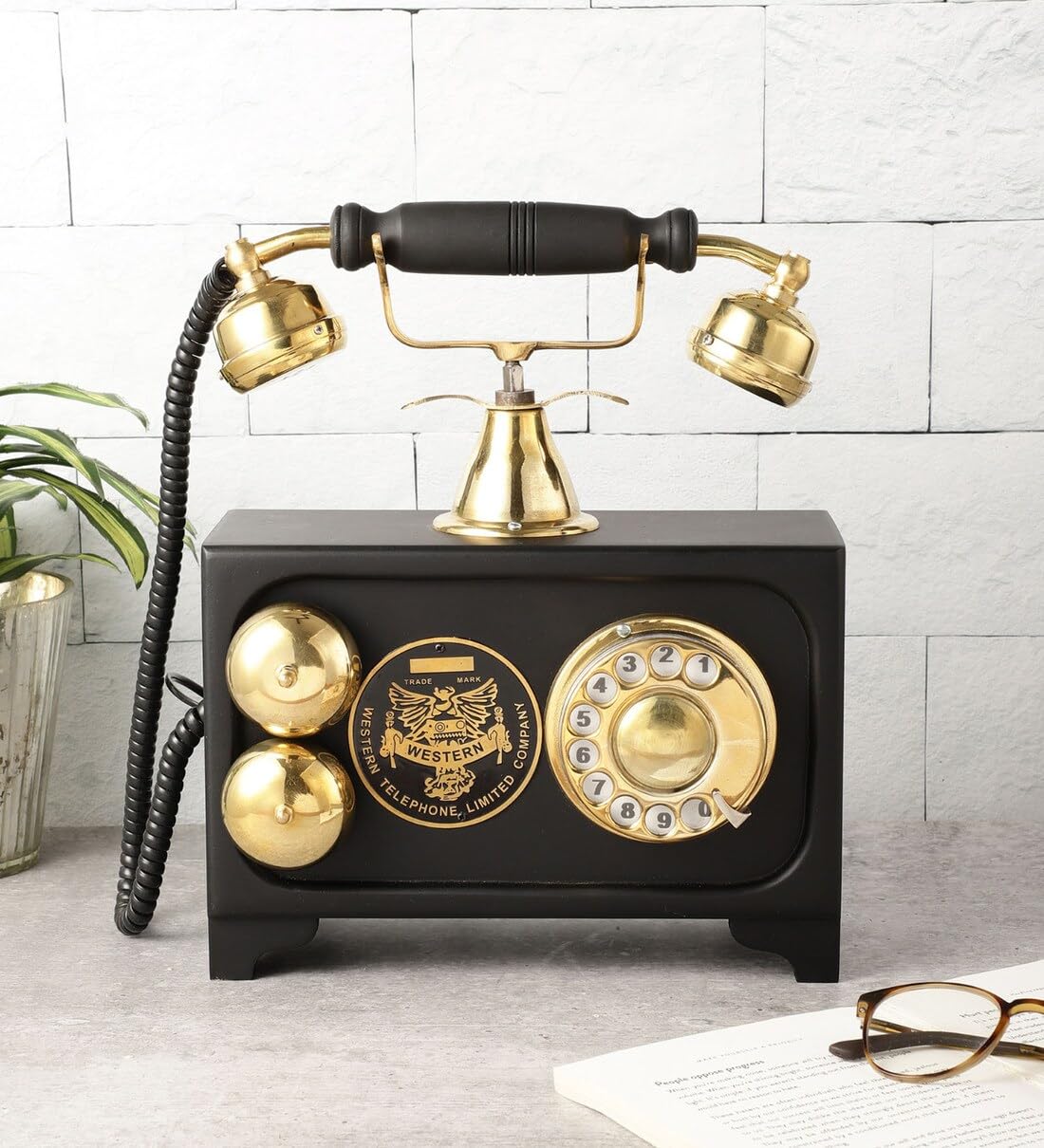 Decor Antique Look Wooden and Brass Dummy Telephone Non funtional Telephone.-image-40
