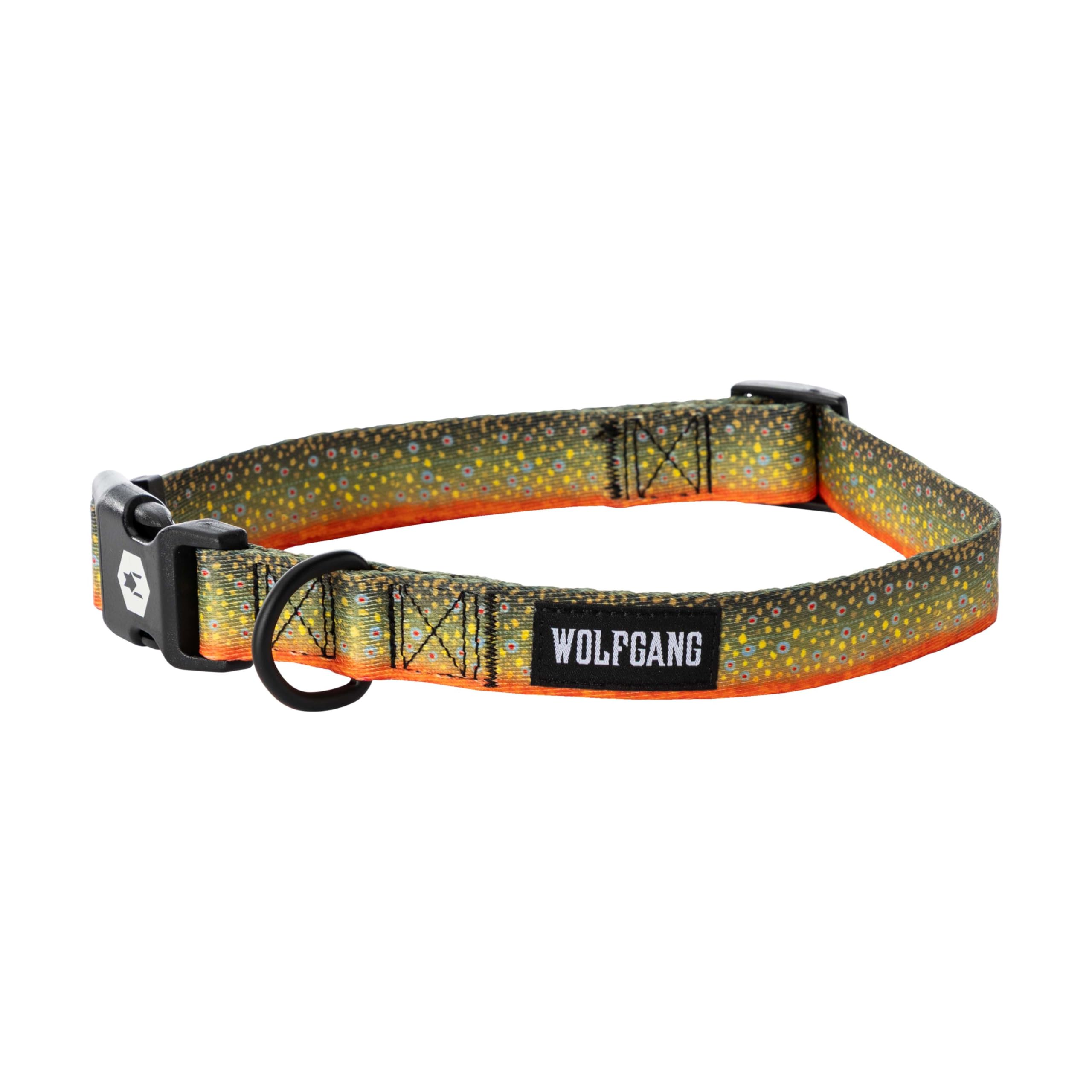 Wolfgang Heavy Duty, Adjustable Dog Collar with Quick Release Nylon Buckle for Walking & Training, BrookTrout Print, Large