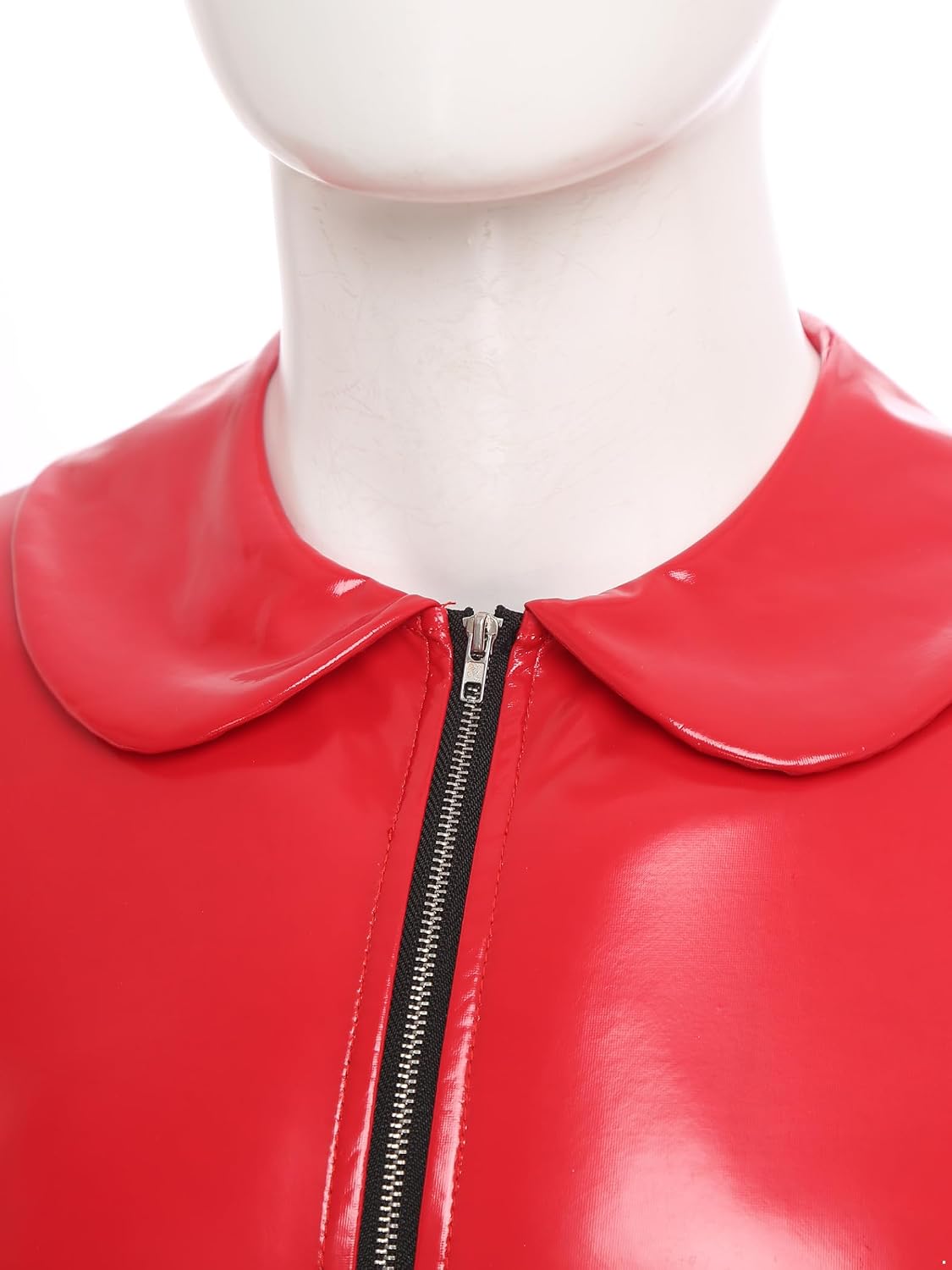 Men's Shiny Leather Slim Fit Jumpsuit Turn-Down Collar Short Sleeve Front Zipper Bodysuit