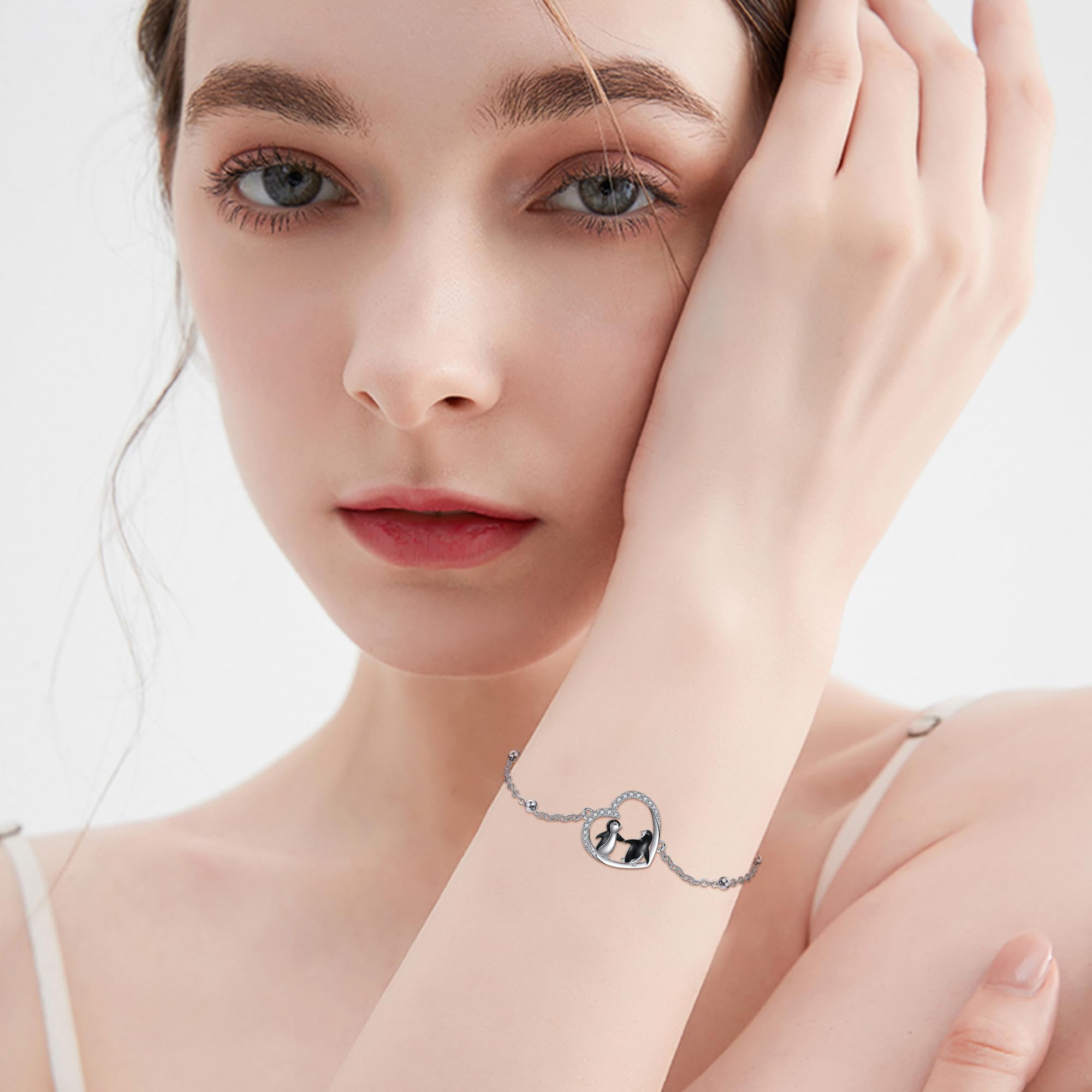 URONE Pinguin-Armband aus Sterlingsilber Pinguin-Herz-Tier-Anhänger Pinguin-Schmuck Geschenke für Frauen und Mädchen