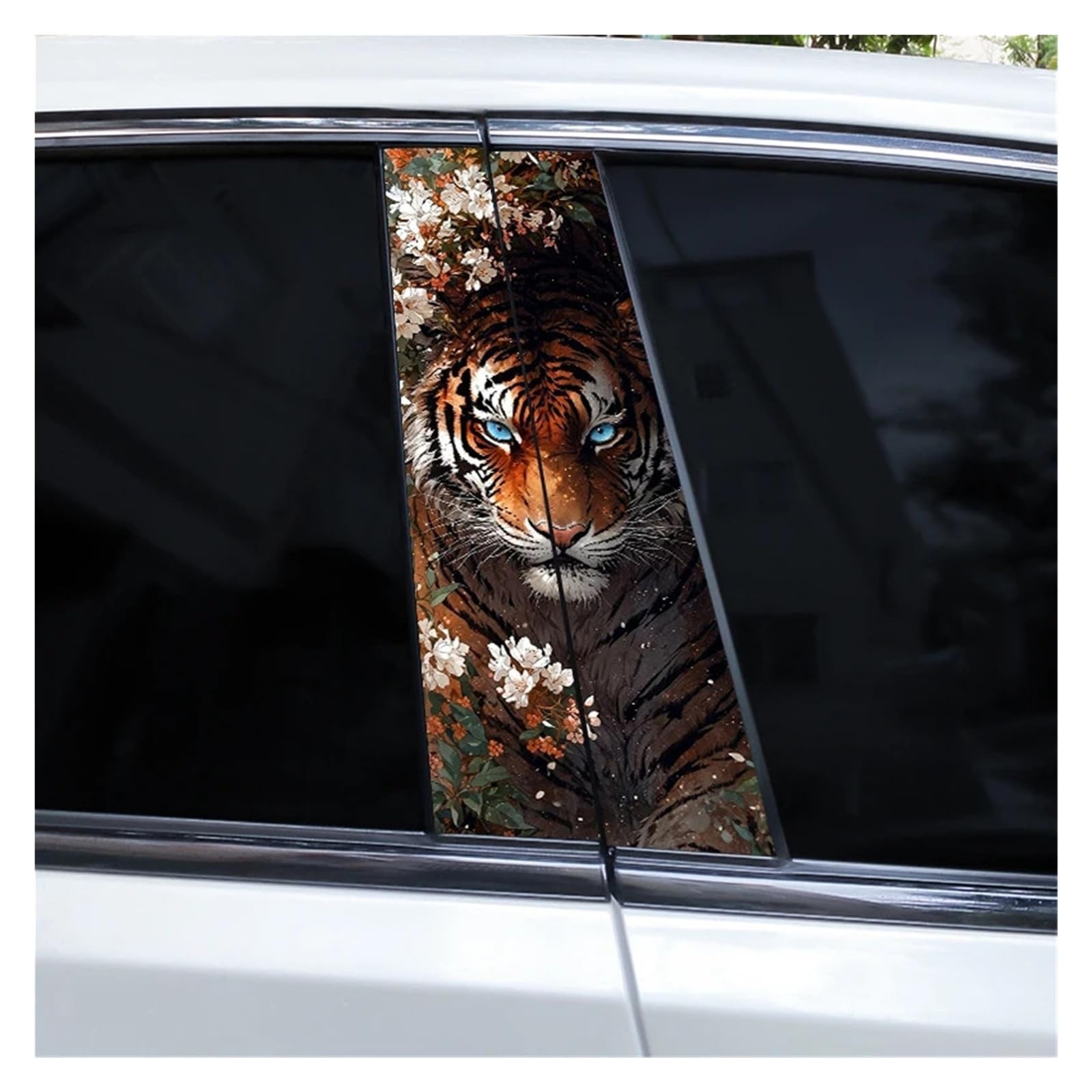 Car Side Decals 2pcs Flaming Tiger Animal Stickers Car Center B-Pillar Anti-Scratch Vinyl DIY Self-Adhesive Decal(Style B)