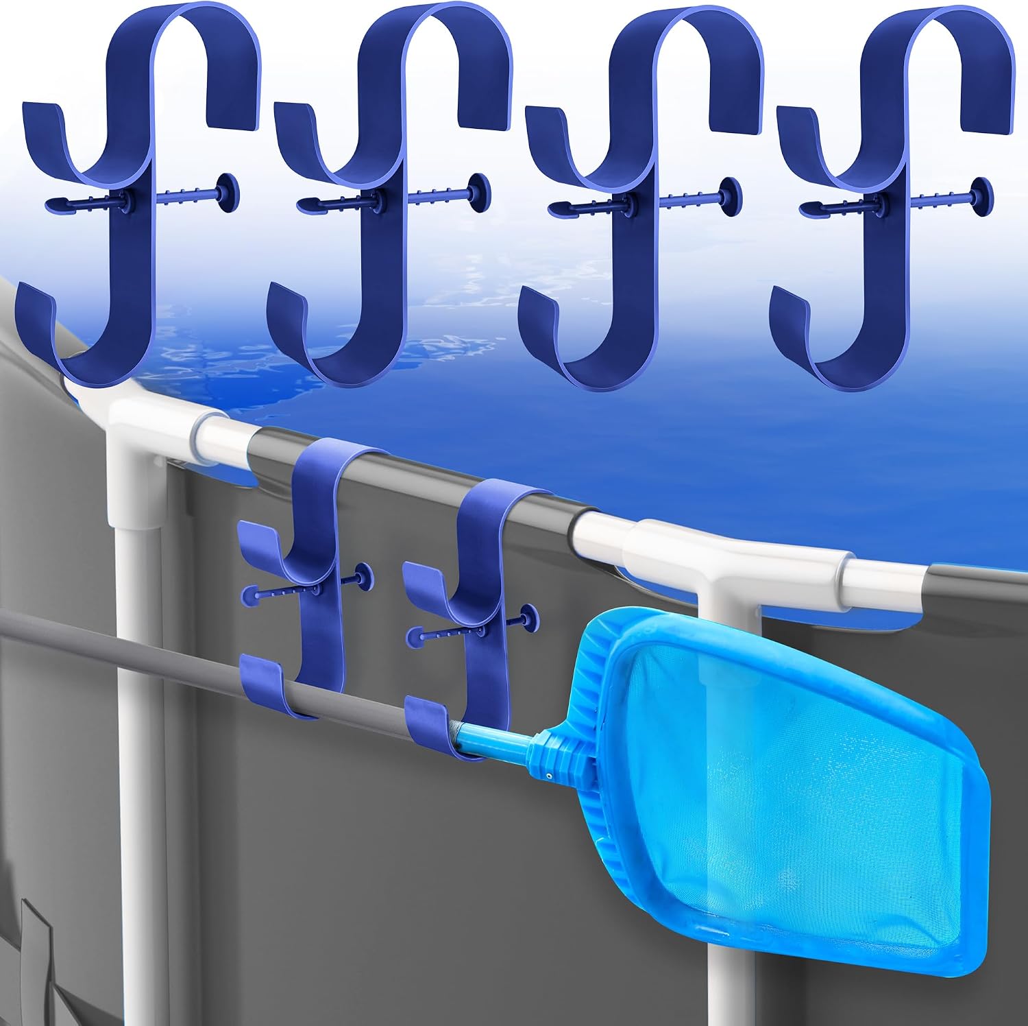 2 PCS Gray Poolside Pool Leaf Skimmer Net Holder Plastic Poolside Pool Pole Hanger Adjustable Telescopic Pole Hooks Brush Hanger Tools for Above Ground Pools