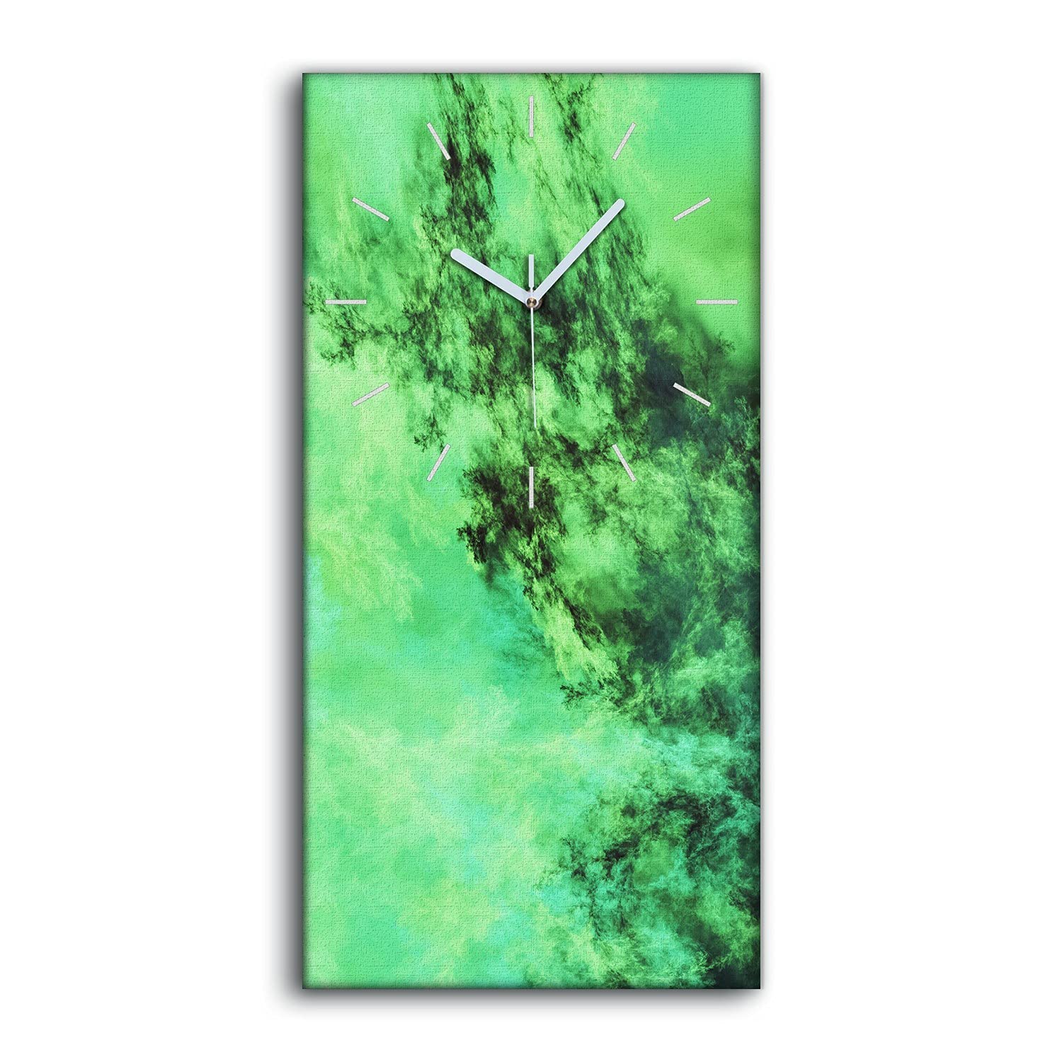 Horloge sur Toile 30x60cm Nuages Verts Silencieuse Grand Format Design
