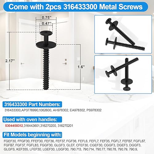 Miniatura 8 de Repuesto de manija de puerta de horno 5304458312 compatible con Kenmore Electrolux Frigidaire Electric Range Oven Stove Reemplaza 316443600