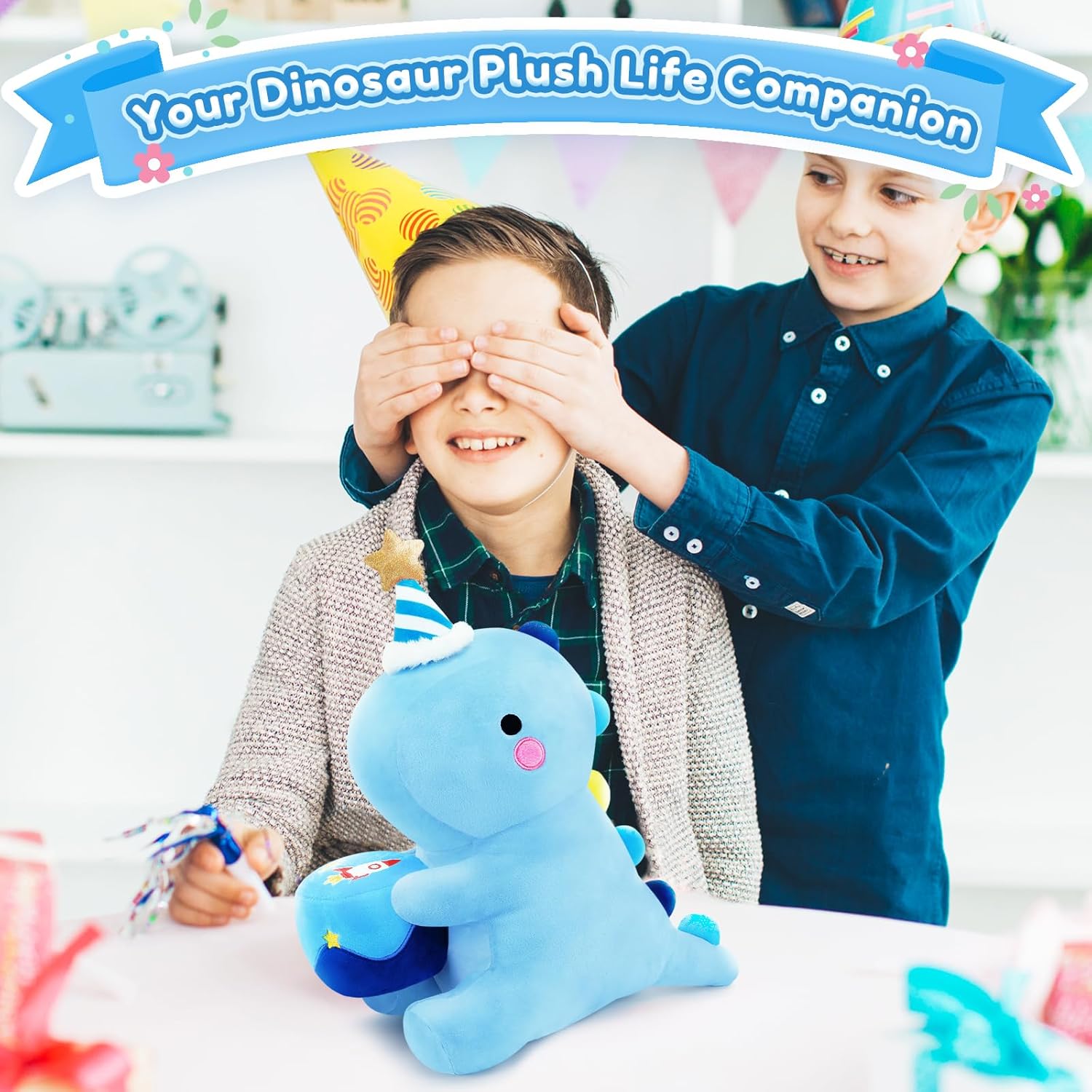 SQEQE Dinosaur Stuffed Animal, Cute Dinosaur Plush Toys with Cake, Dino Plushies Anniversary Birthday Gift for Her Girls Boys Boyfriend Girlfriend(Blue,12 inch)
