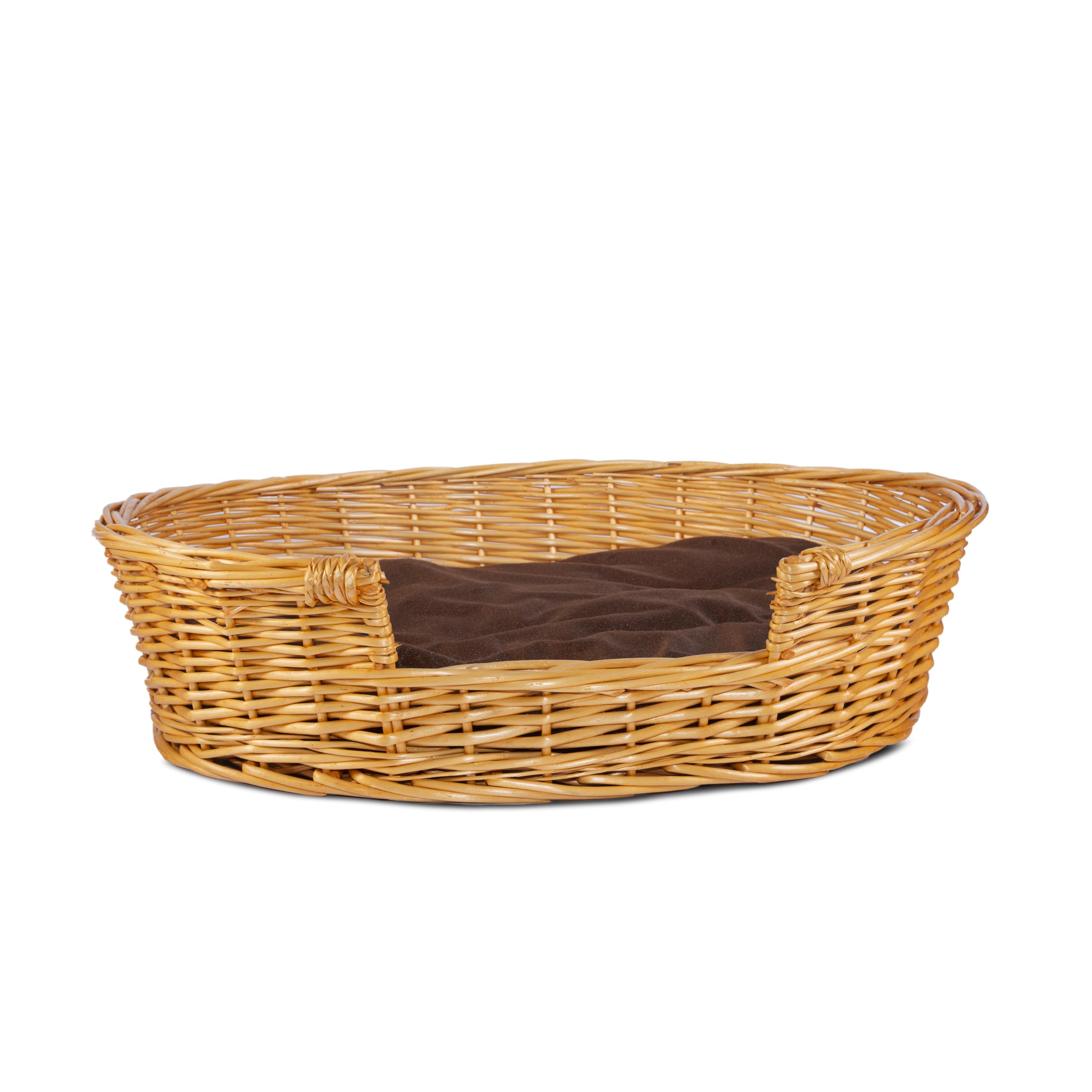 green leaves Honey Color Wicker Dog Pet Bed with Washable Cushions (Large)