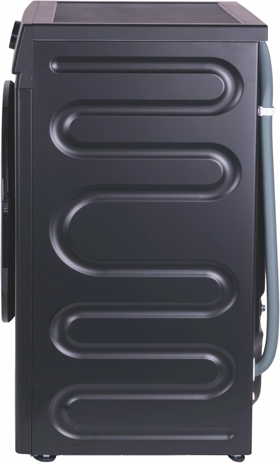 Side view of Kooper washing machine showing water inlet and drain hoses