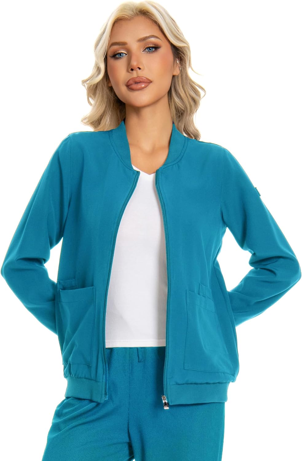 Scrub Jackets for Woman,Zip Front Nurse Jacket with Four Pockets