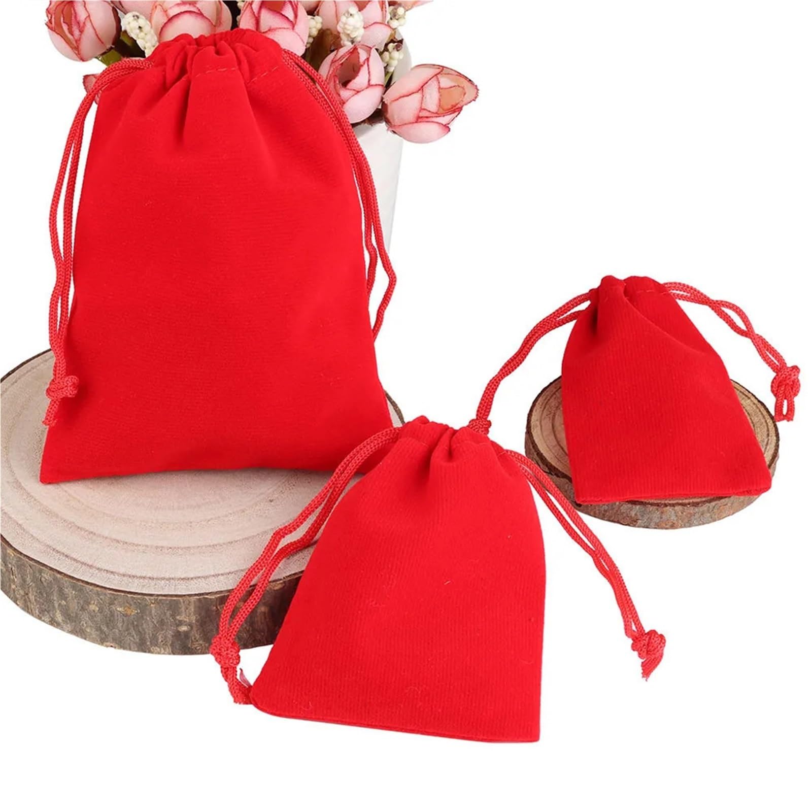 Lot de 150 pochettes à bijoux en velours avec cordon de serrage pour anniversaire, mariage, fête, cadeau, dragées (rose clair, 7 x 9 cm)