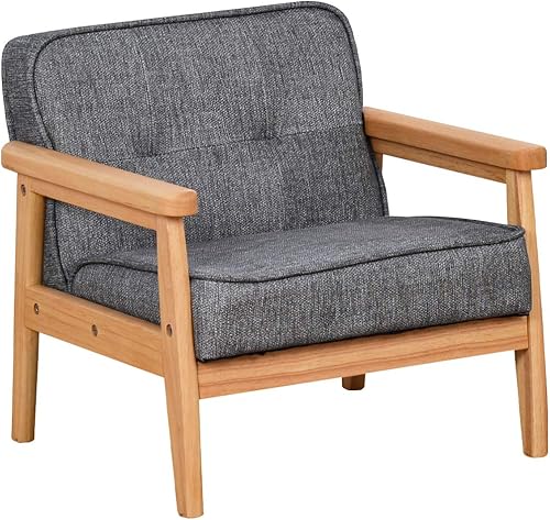 Sofá para niños, sillón tapizado con estructura de madera maciza y tela de lino para regalo para niños (gris oscuro, gris claro) (gris oscuro)