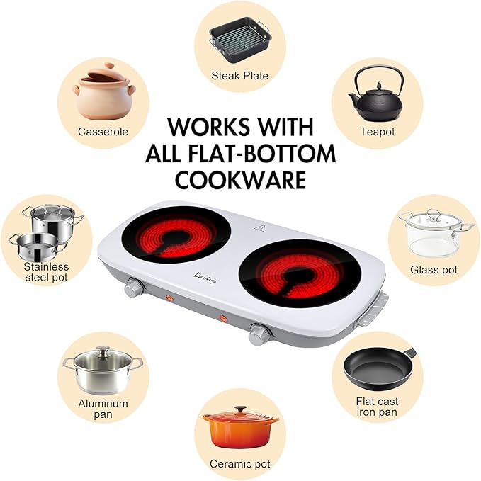 Estufa Eléctrica Vitrocerámica 2 Puestos 20.9 Pulgadas 120V miniatura 4