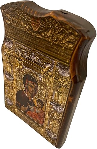 Miniatura 4 de Mastic of Chios Icono de madera bendecido griego cristiano ortodoxo hecho a mano Virgen María Soumela madera maciza (5.1 in o 5,2 in)