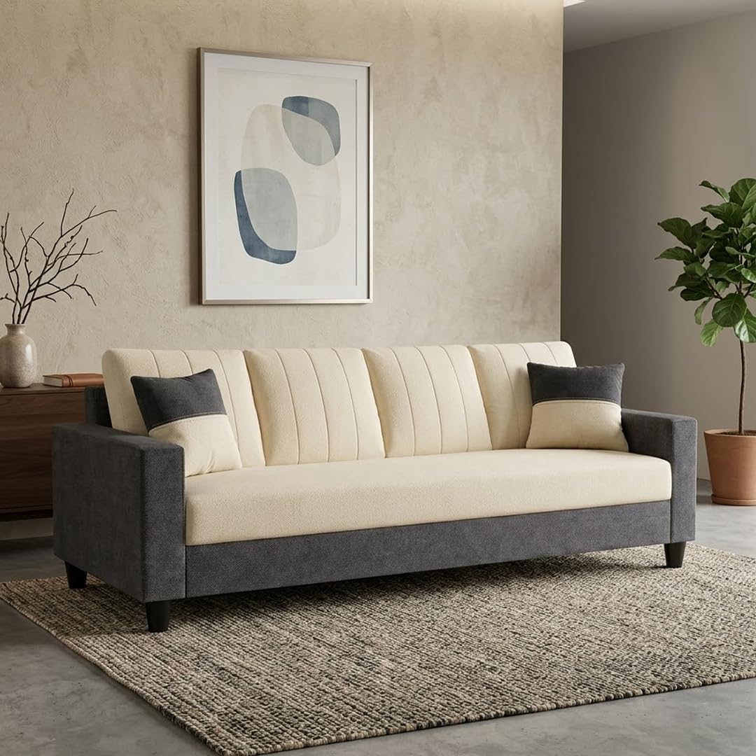 CASASTYLE Claire 4 Seater Velvet Fabric Sofa Set (Cream - Dark Gray) | Premium Soft Velvet | Plush Comfort Cushions | Modern Living Room Sofa-image-10