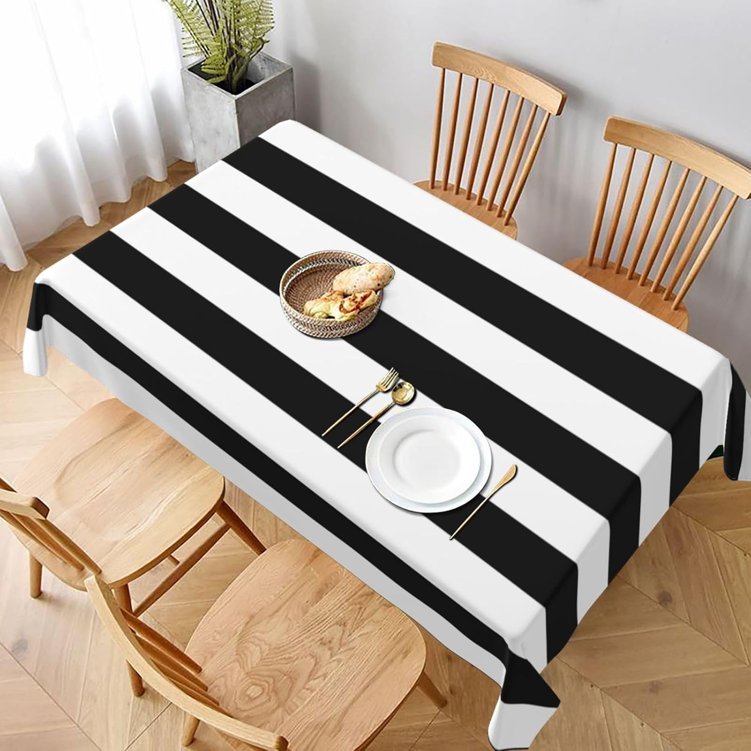 Black and White Stripe Rectangle Tablecloth Washable Table Cloth 60x90 Inch Table Cover Waterproof for Decoration Kitchen Dining Room